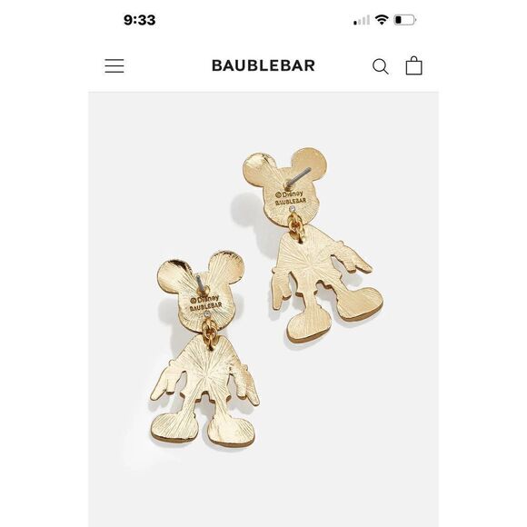 Baublebar disney 3d brushed gold statement drop earrings- mickey mouse nwt - Picture 3 of 6